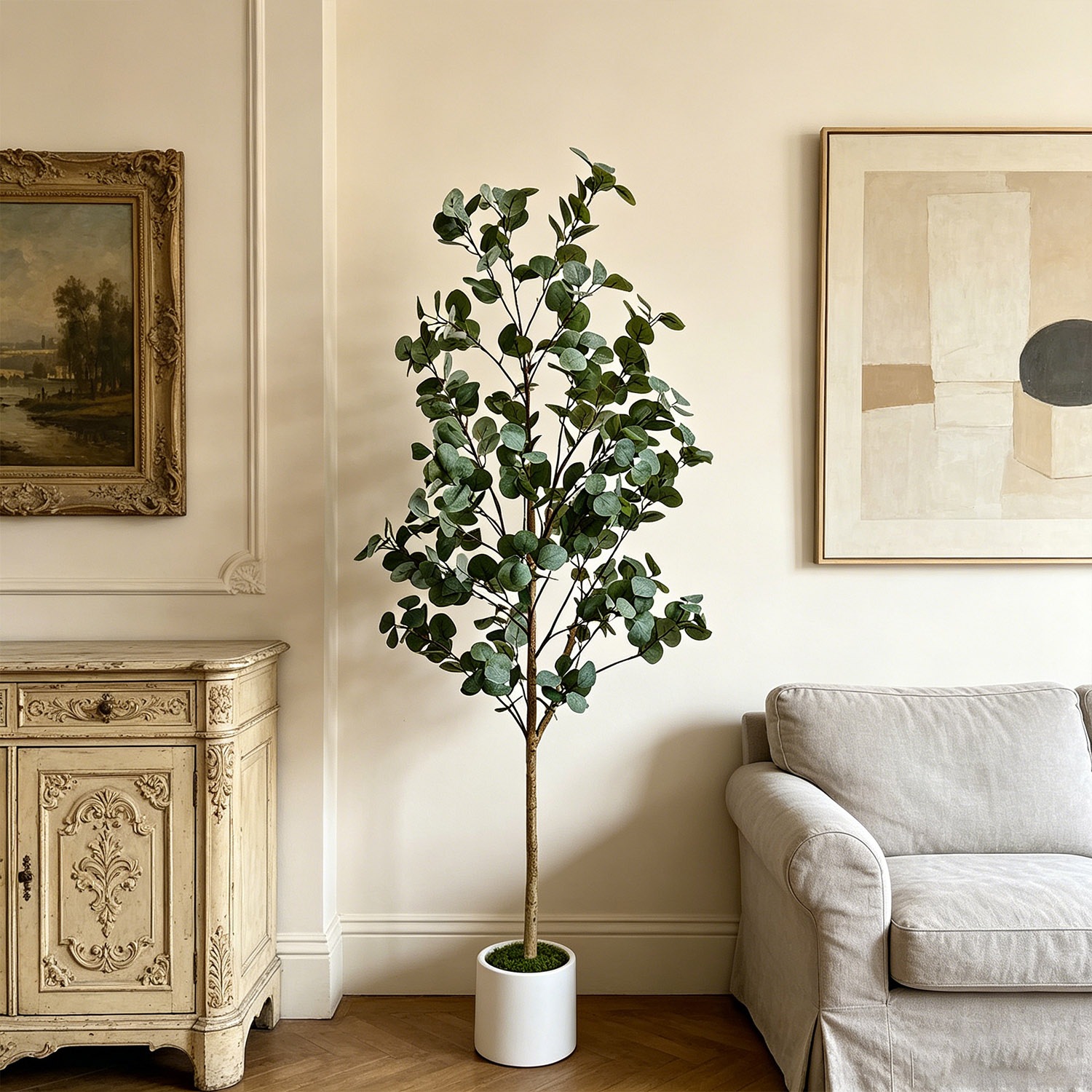 Ficus Lyrata Tree - Pohon Eucalyptus Buatan 120-155Cm/5.1Ft, Tanaman Hijau